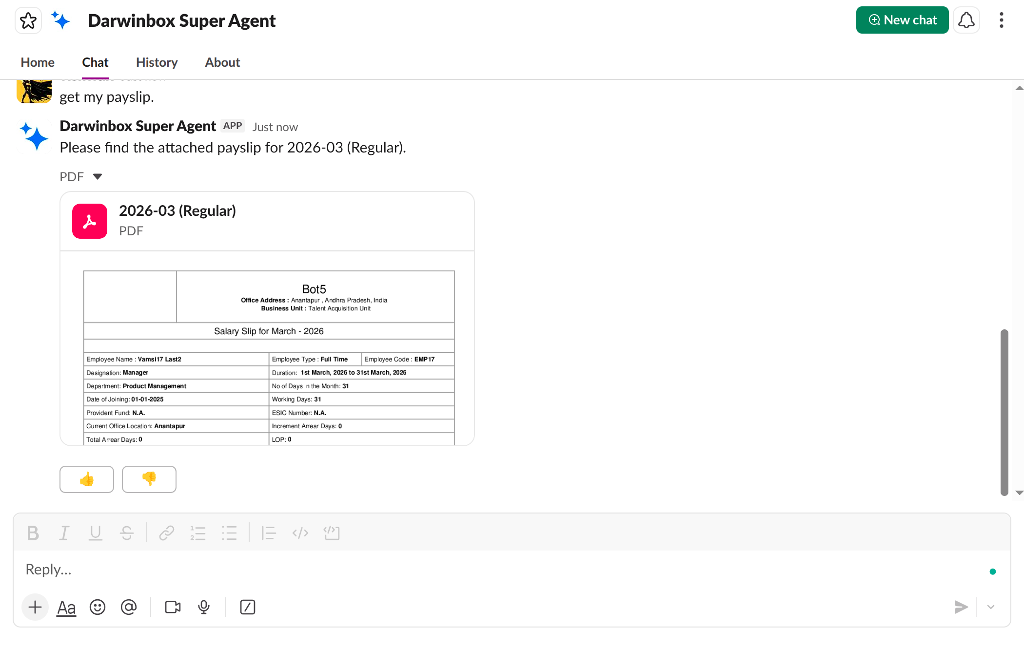 Fetching payslip through Darwinbox Agent