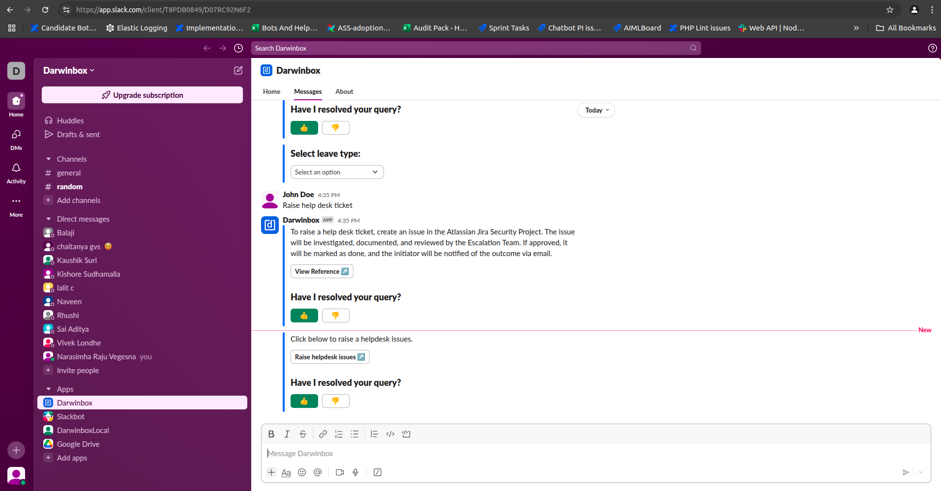 Darwinbox Slack Bot preview